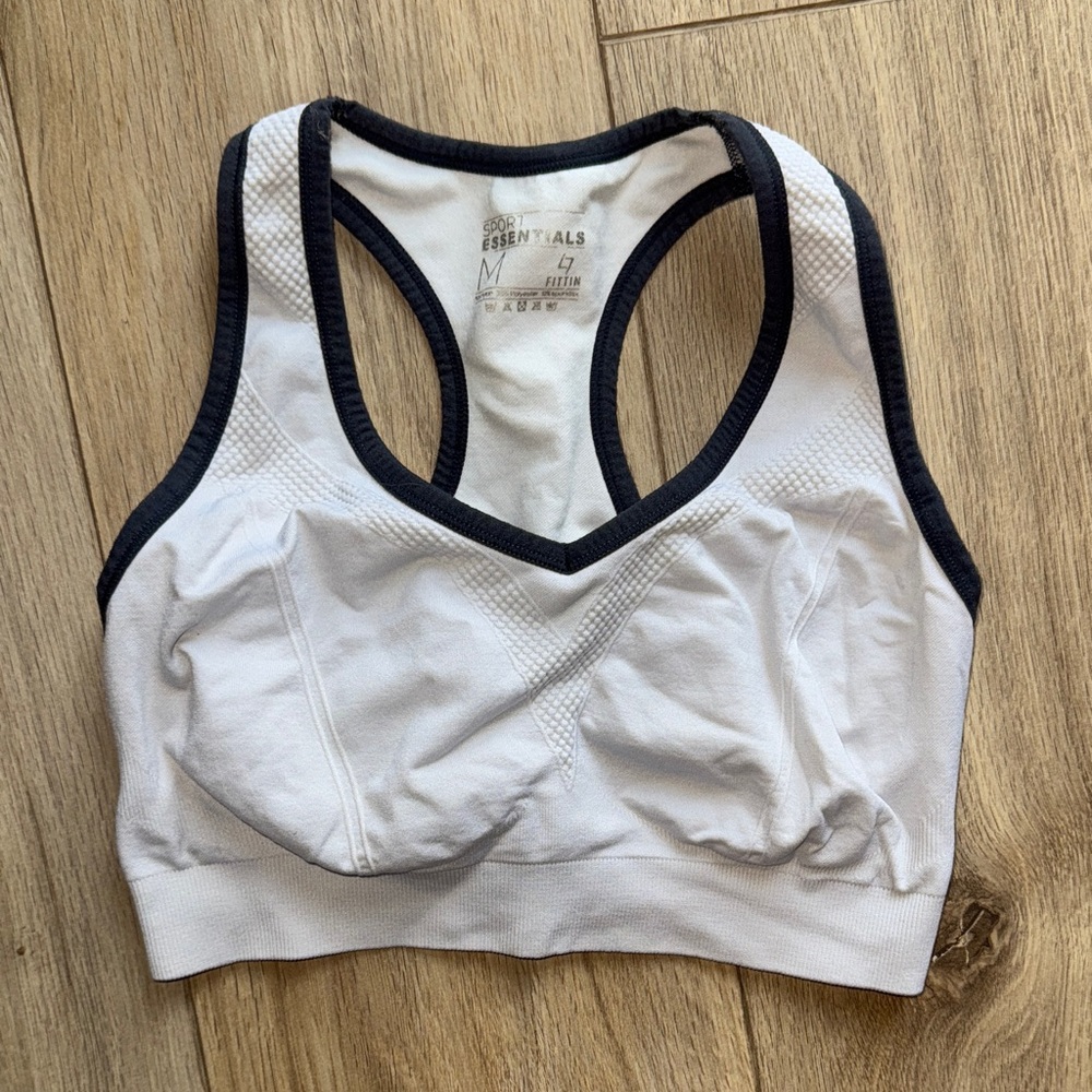 SPORT ESSENTIALS White & Grey Stretchy Sports Bra